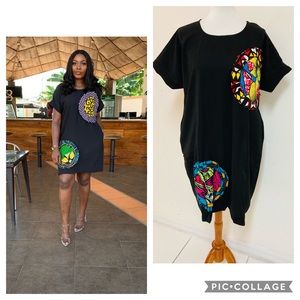 African shift dress patch work Ankara with 2 side pockets